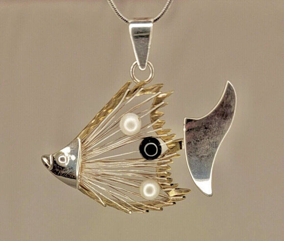 Tropical fish lovers gift, Silver Angel fish necklace, gift for angler