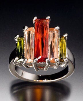 Statement Crystal Ring, red, orange, green stones, Chester Allen design, Neutral Ground is Higher Ground,  New Orleans gift