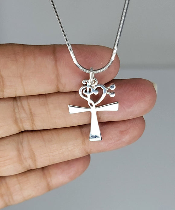 Unique Ankh necklace, music heart accent, silver key of life pendant, Kemetic jewelry, occult, goth gift, eternal life, Mothers Day Gift