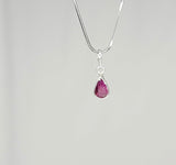 Pink tourmaline charm necklace, October birthstone, handmade in sterling silver
