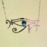 Egyptian Sterling Silver Necklace: Ankh & Eye of Ra, Kemetic Jewelry