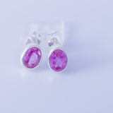 Pink tourmaline earrings, October birthstone, handmade in sterling silver