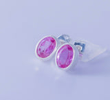 Pink tourmaline earrings, October birthstone, handmade in sterling silver
