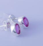 Pink tourmaline earrings, October birthstone, handmade in sterling silver