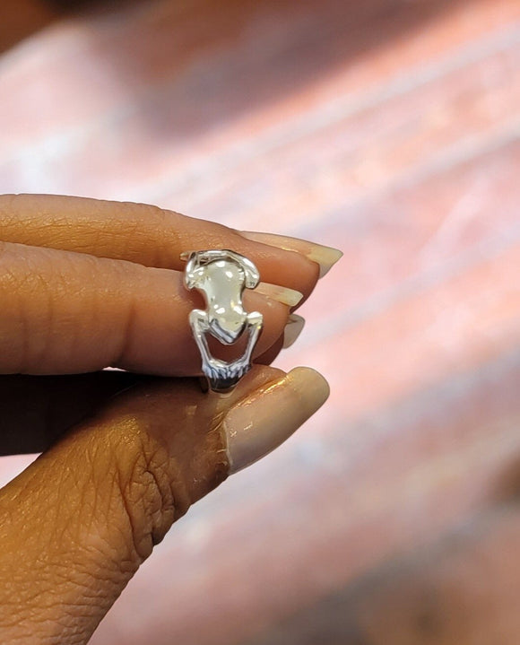 Silver frog ring, gift for good luck
