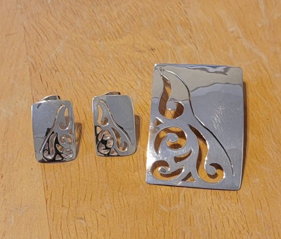 Silver jewelry set, Rectangular necklace and earrings set, handmade jewelry, great Mothers Day Gift for her