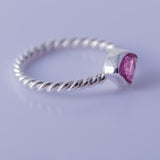 Pink tourmaline ring, set in twisted sterling silver, Stone of love, and mental healing