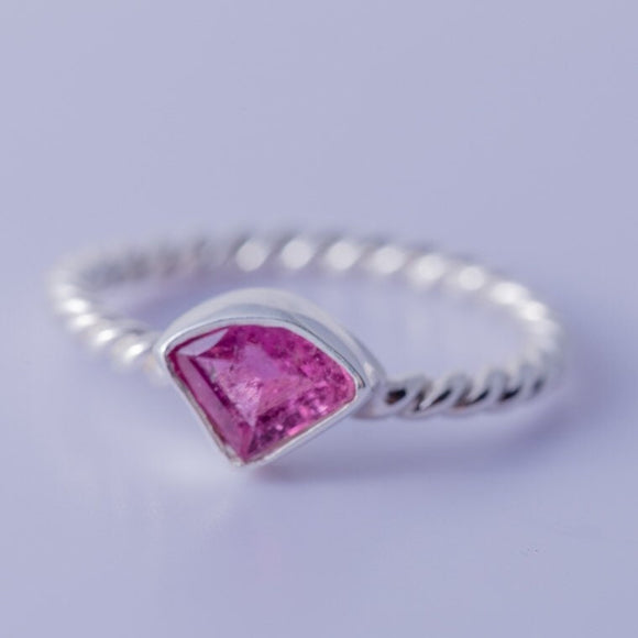 Pink tourmaline ring, set in twisted sterling silver, Stone of love, and mental healing