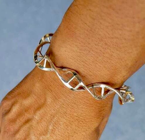 DNA Cuff Bracelet Science  (double Helix) genetics handmade Sterling silver