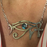 Egyptian Sterling Silver Necklace: Ankh & Eye of Ra, Kemetic Jewelry