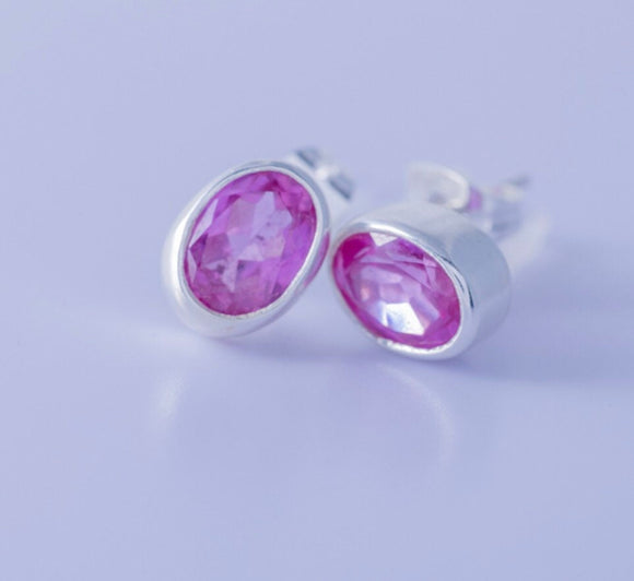 Pink tourmaline earrings, October birthstone, handmade in sterling silver