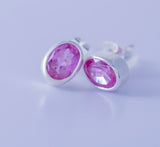 Pink tourmaline earrings, October birthstone, handmade in sterling silver