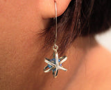 Atom Earring Sterling silver with blue crystal Chester Allen science inspired jewelry art Like Attract Like Earrings