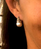Pearl and Marcasite Earrings, Sterling silver, Handmade Art Deco jewelry, Mothers Day Gift for her