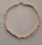 Blush Freshwater Pearl Necklace: Single Strand Silver Accent
