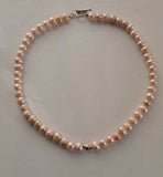 Blush Pink Pearl Necklace, single strand, 55 blush pearls, June birthstone, freshwater Pearls silver accent, Mothers Day Gift for her