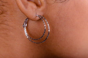 Double strand hoop earrings, Silver Hoop earrings, Earrings with lever back closure