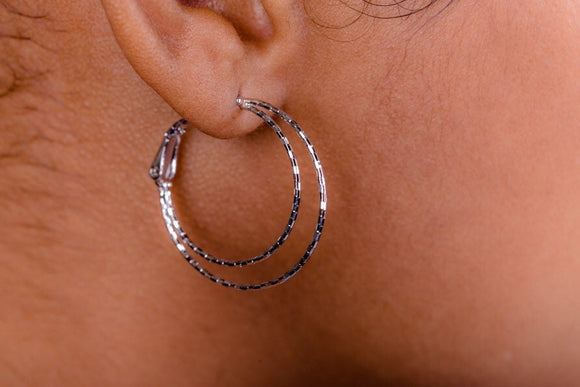 Double strand hoop earrings, Silver Hoop earrings, Earrings with lever back closure