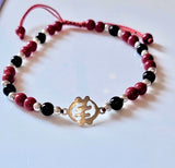 Gye Nyame Bracelet: Black Red Beaded Sterling Bangle