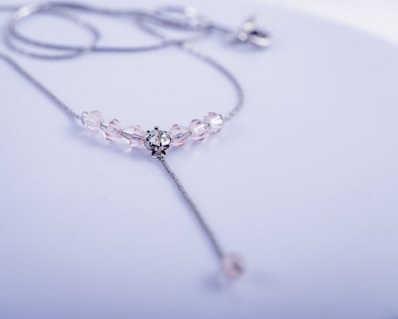 Pink Crystal Y Necklace, Mothers Day Gift for her