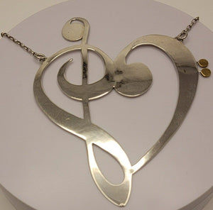 Music Heart Necklace Sterling silver with carnelian stone by New Orleans artist Chester Allen relationship jewelry art