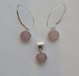 Rose quartz jewelry set 925, gift for universal love and healing, beautiful pink gemstone earring necklace set, Christmas gift