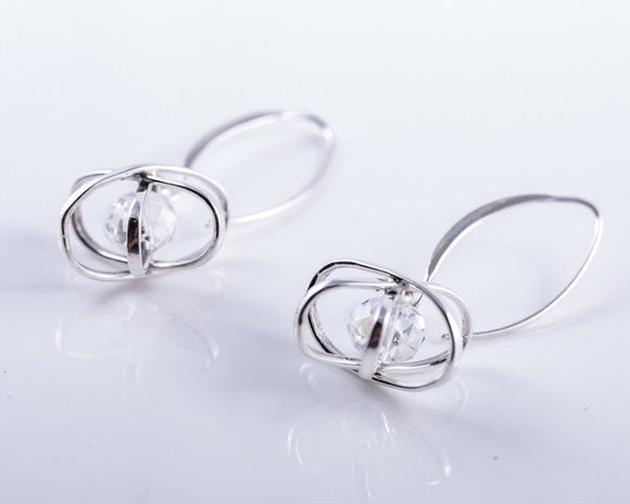 Atom Earring Sterling silver with crystal, science inspired jewelry art, Like Attract Like Earrings