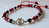Gye Nyame Bracelet: Black Red Beaded Sterling Bangle