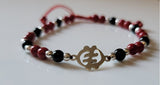 Gye Nyame Bracelet: Black Red Beaded Sterling Bangle