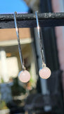 Rose quartz hoops, sterling silver, January birthstone, fifth anniversary gift, two and one earrings