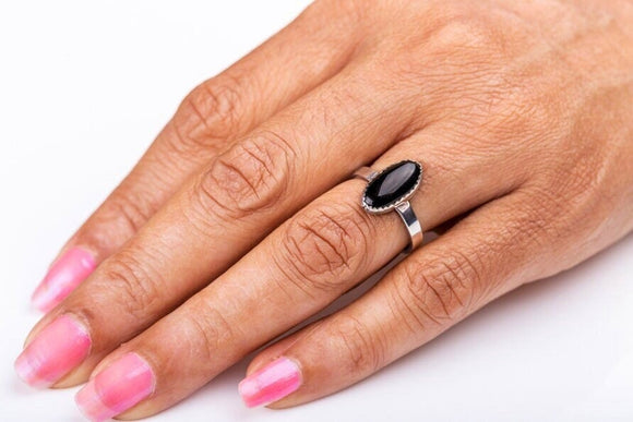 Black Onyx ring, Sterling silver ring, Pinky gemstone ring, gift for her, harmonious relationship present, stone for protection, healing