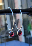 Garnet hoops, sterling silver, January birthstone, two and one earrings
