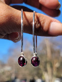Garnet hoops, sterling silver, January birthstone, two and one earrings