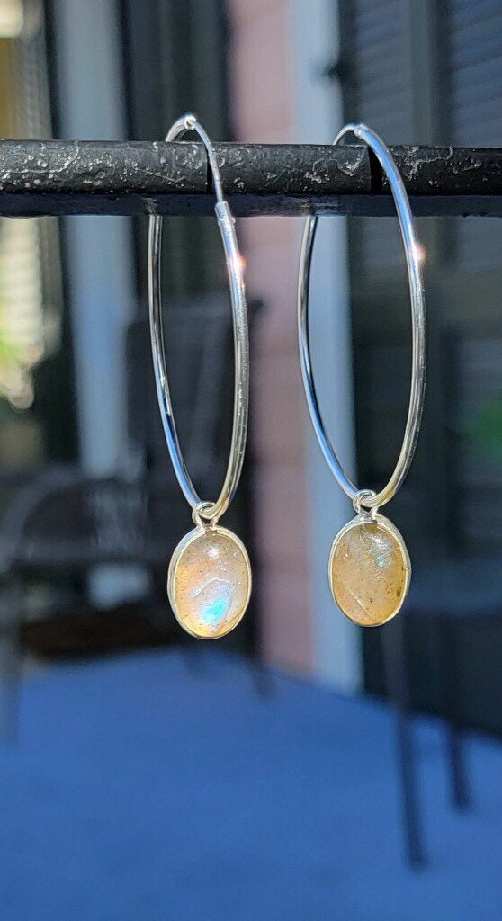 Labradorite earrings, silver, two and one earrings