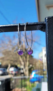 Amethyst hoops, sterling silver, February birthstone, two and one earrings