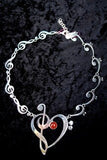 Music Heart Necklace Sterling silver with carnelian stone by New Orleans artist Chester Allen relationship jewelry art, Mothers Day Gift