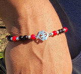 Gye Nyame bracelet, black red sterling beaded bangle, large adjustable bracelet, great Mothers Day gift for him or her