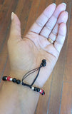 Gye Nyame bracelet, black red sterling beaded bangle, large adjustable bracelet, great Mothers Day gift for him or her