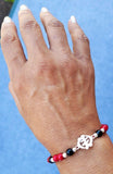 Gye Nyame Bracelet: Black Red Beaded Sterling Bangle