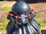 Gye Nyame bracelet, black red sterling beaded bangle, large adjustable bracelet, great Mothers Day gift for him or her