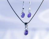 Amethyst necklace and earrings set, oval purple jewelry set, Birthday gift for her, talisman grounding, February birthstone, crown chakra.