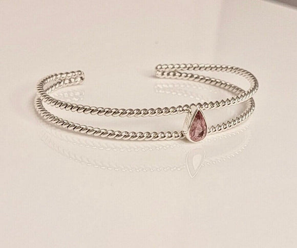 October birthstone, Pink tourmaline cuff set in twisted sterling silver, breast cancer awareness month, Stone of love, and mental healing
