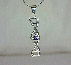 Silver DNA helix necklace, February Birthstone Amethyst, purple double helix pendant, science jewelry, genetics,biology medical gift for her