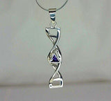 Silver DNA Helix Necklace: Amethyst February Birthstone Pendant