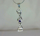 Silver DNA helix necklace, February Birthstone Amethyst, purple double helix pendant, science jewelry, genetics,biology medical gift for her