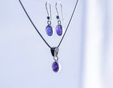 Amethyst necklace and earrings set, oval purple jewelry set, Birthday gift for her, talisman grounding, February birthstone, crown chakra.