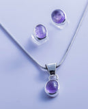 Sterling Silver Amethyst Jewelry Set: Oval Necklace & Earrings
