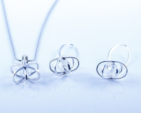 Atom jewelry set, science gift, Sterling silver pendant and earring, handmade jewelry