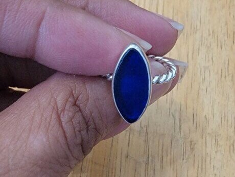 Blue sea glass ring, pinky size 4 and 6 ring, handmade solitaire, beach lovers gift