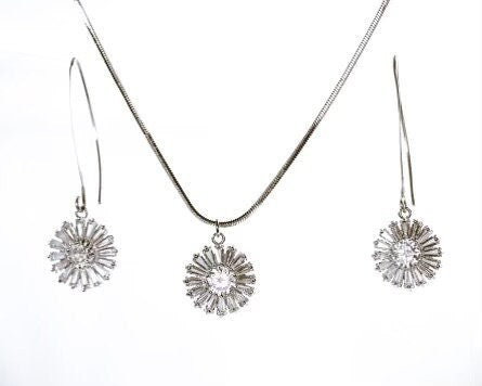 Sterling Silver Crystal Pendant Necklace Dangle Earrings Set Star Fine Jewelry Gift For Her Handmade